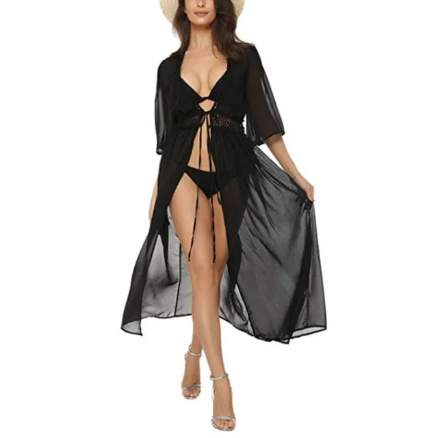 3XL Plus Size White V Neck Dress Robe Swimwear