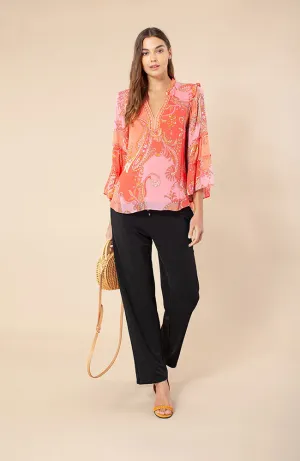 Alma Long Sleeve Print Top in Coral