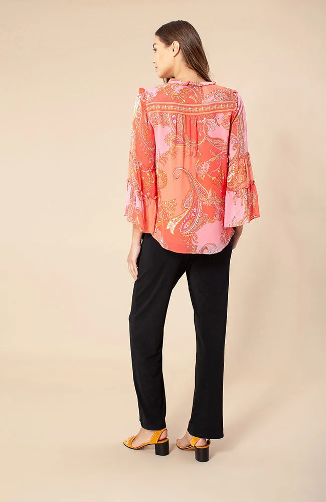 Alma Long Sleeve Print Top in Coral