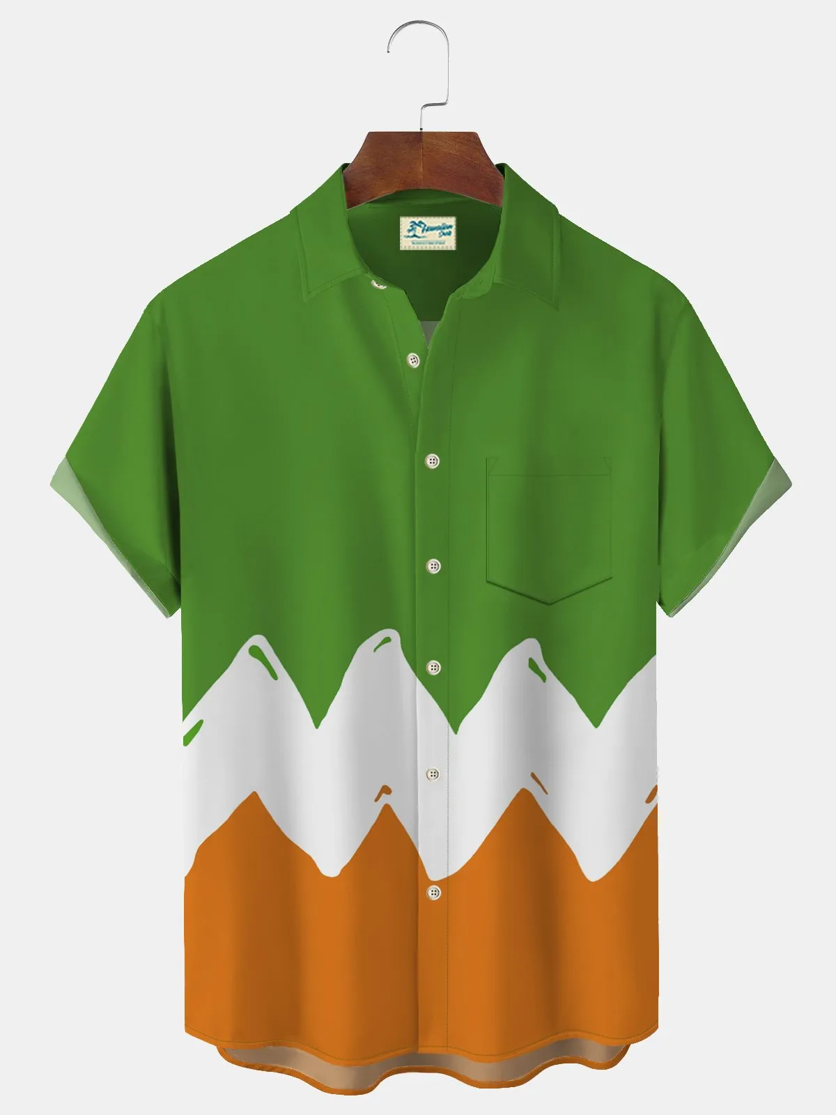 Alohadaddy St. Patrick's Holiday Men's Vintage Shirt Fun Cartoon Pocket Camp Shirt Big Tall