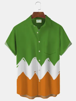 Alohadaddy St. Patrick's Holiday Men's Vintage Shirt Fun Cartoon Pocket Camp Shirt Big Tall