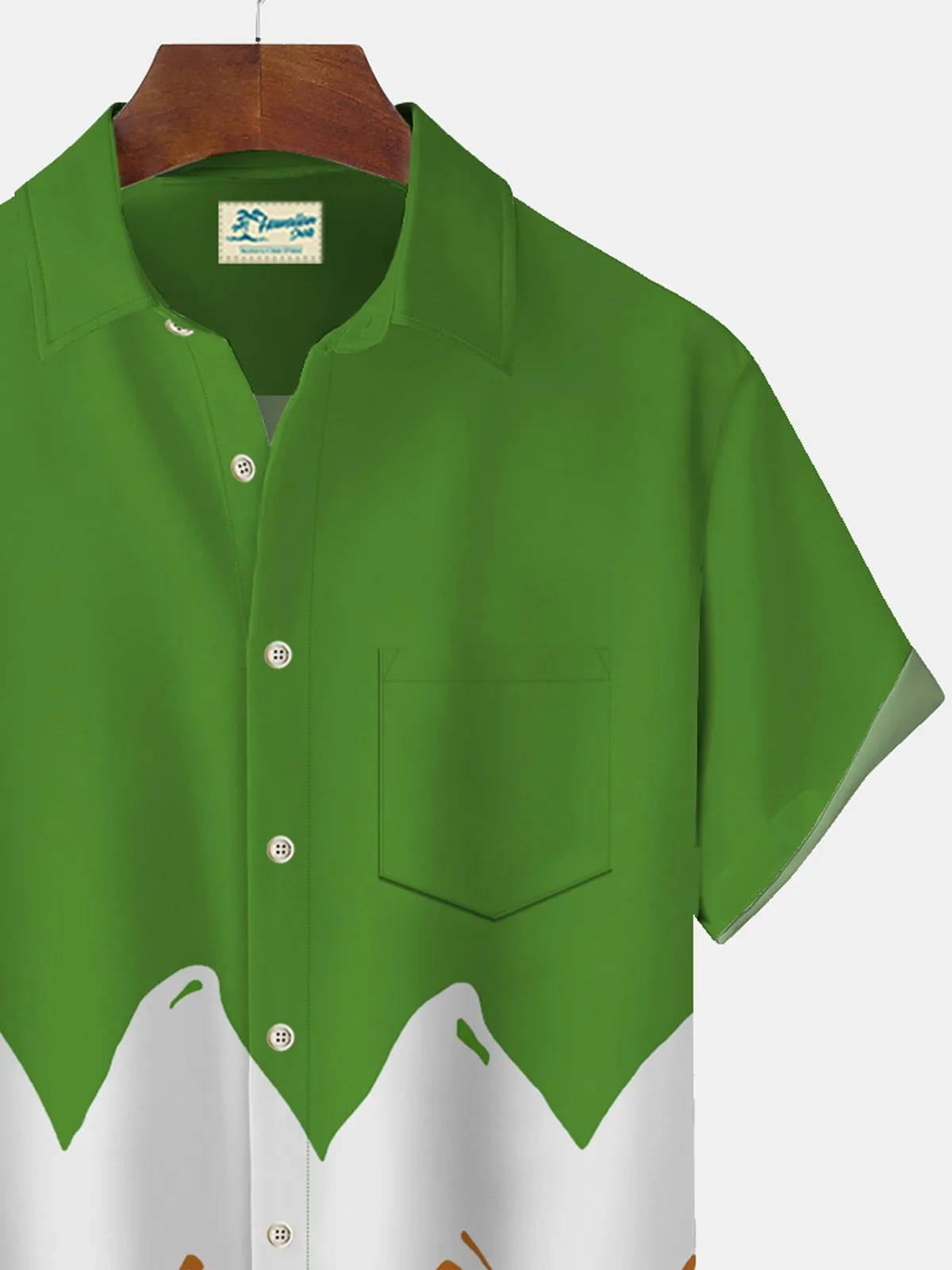 Alohadaddy St. Patrick's Holiday Men's Vintage Shirt Fun Cartoon Pocket Camp Shirt Big Tall