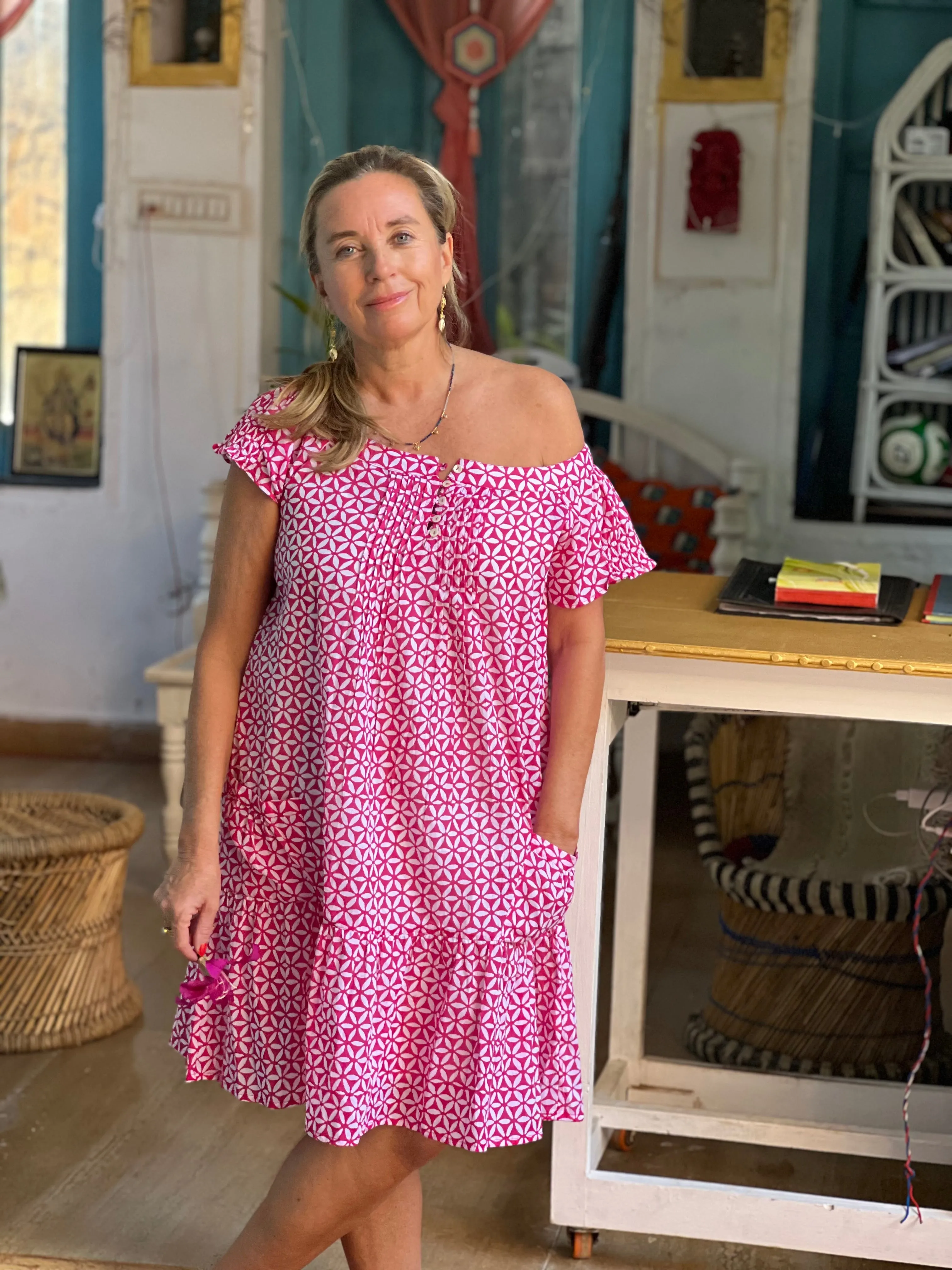Anoushka pink boho summer dress