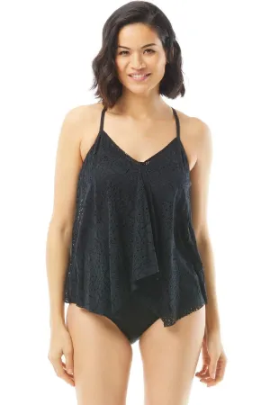 Beach House Crochet Soleil Kerry Underwire Tankini Top, Black (H65893)