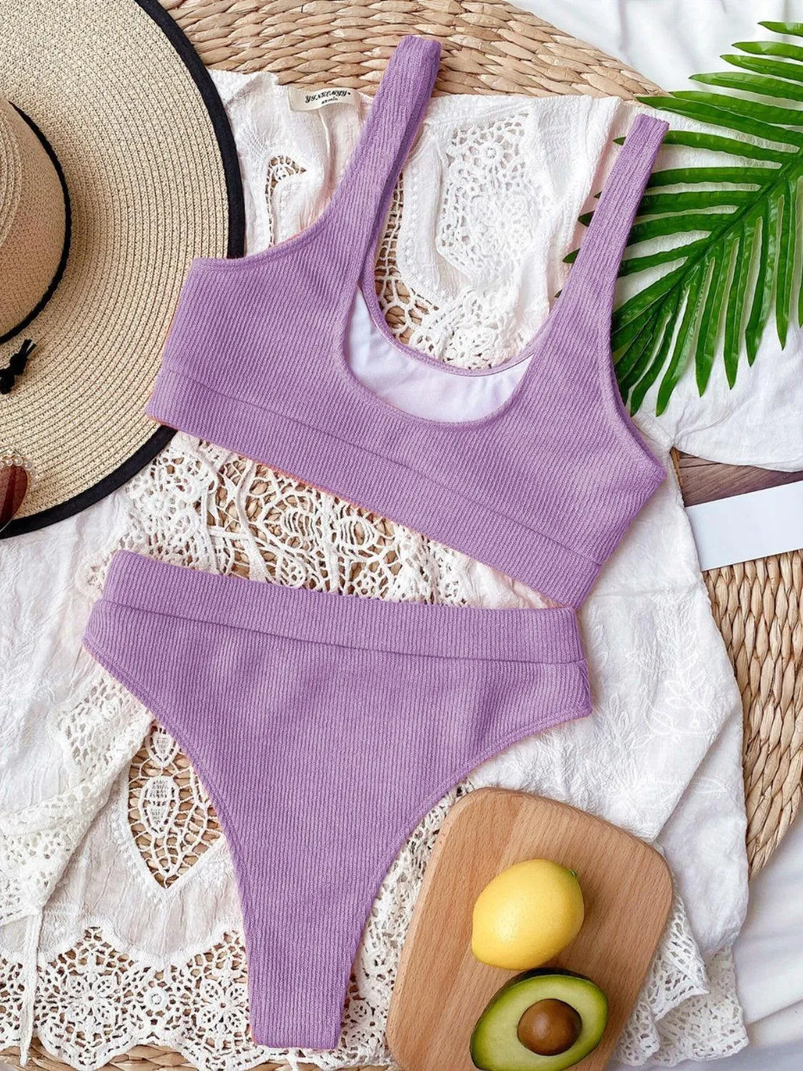 Beach Vibe Scoop Neck High Waist Bikini Set