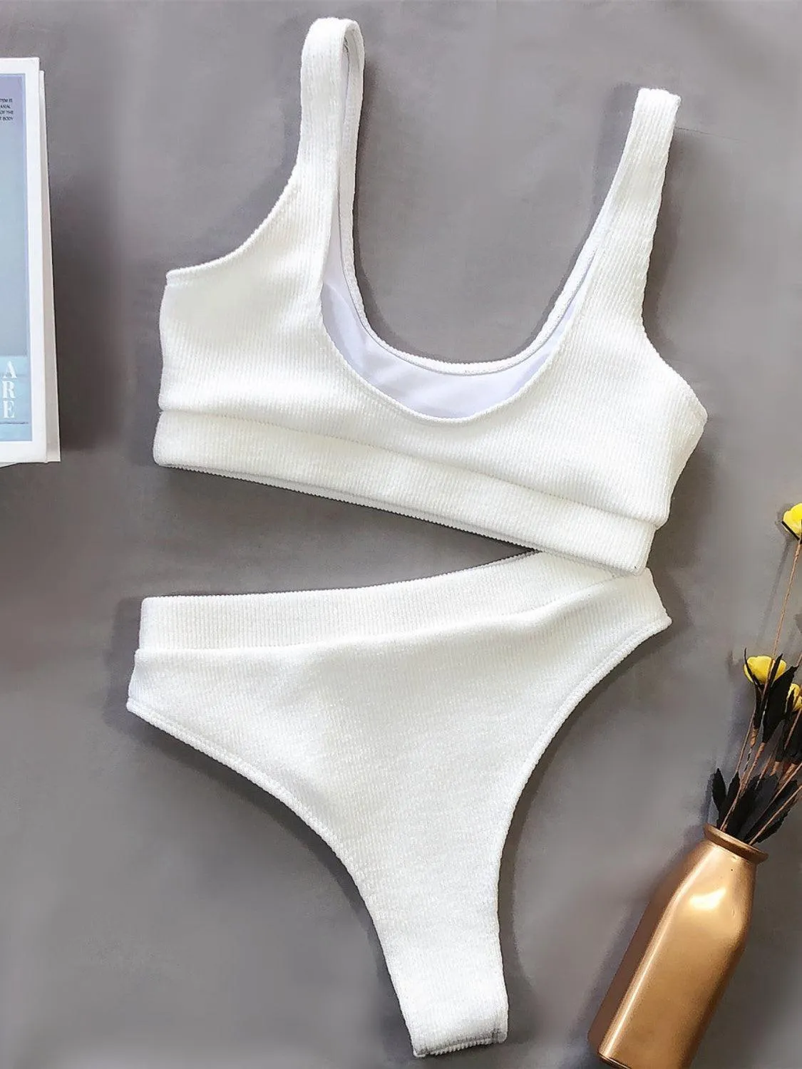 Beach Vibe Scoop Neck High Waist Bikini Set