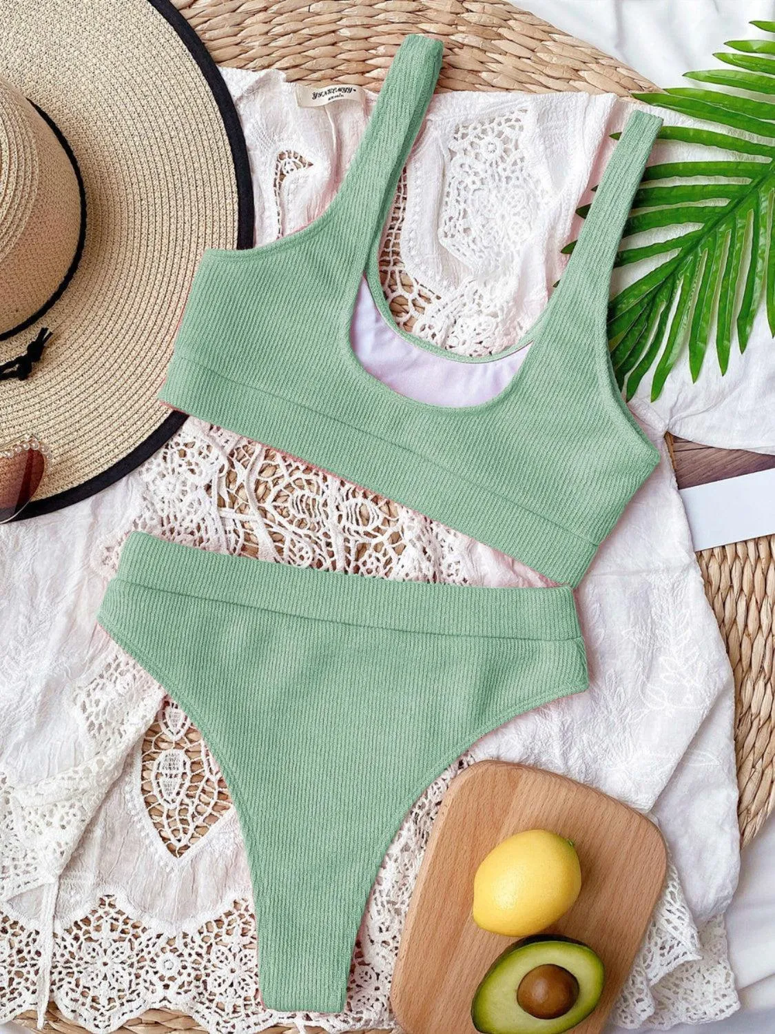 Beach Vibe Scoop Neck High Waist Bikini Set