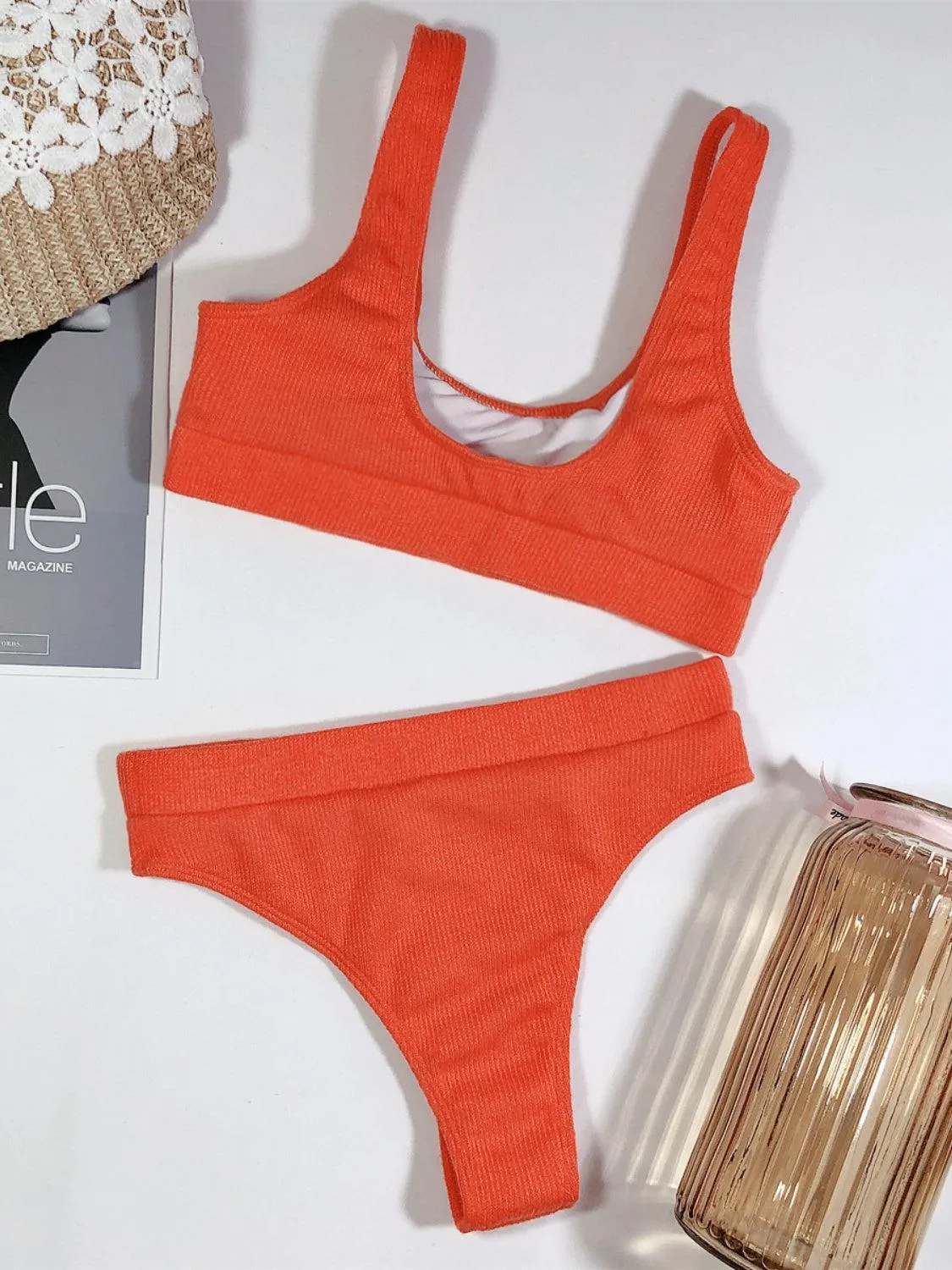 Beach Vibe Scoop Neck High Waist Bikini Set