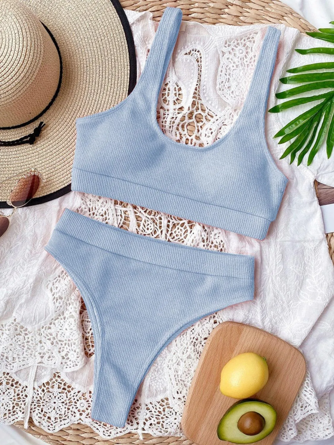Beach Vibe Scoop Neck High Waist Bikini Set