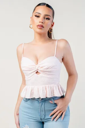 Betsy Baby Pink Front Twist Adjustable Straps Cami Top