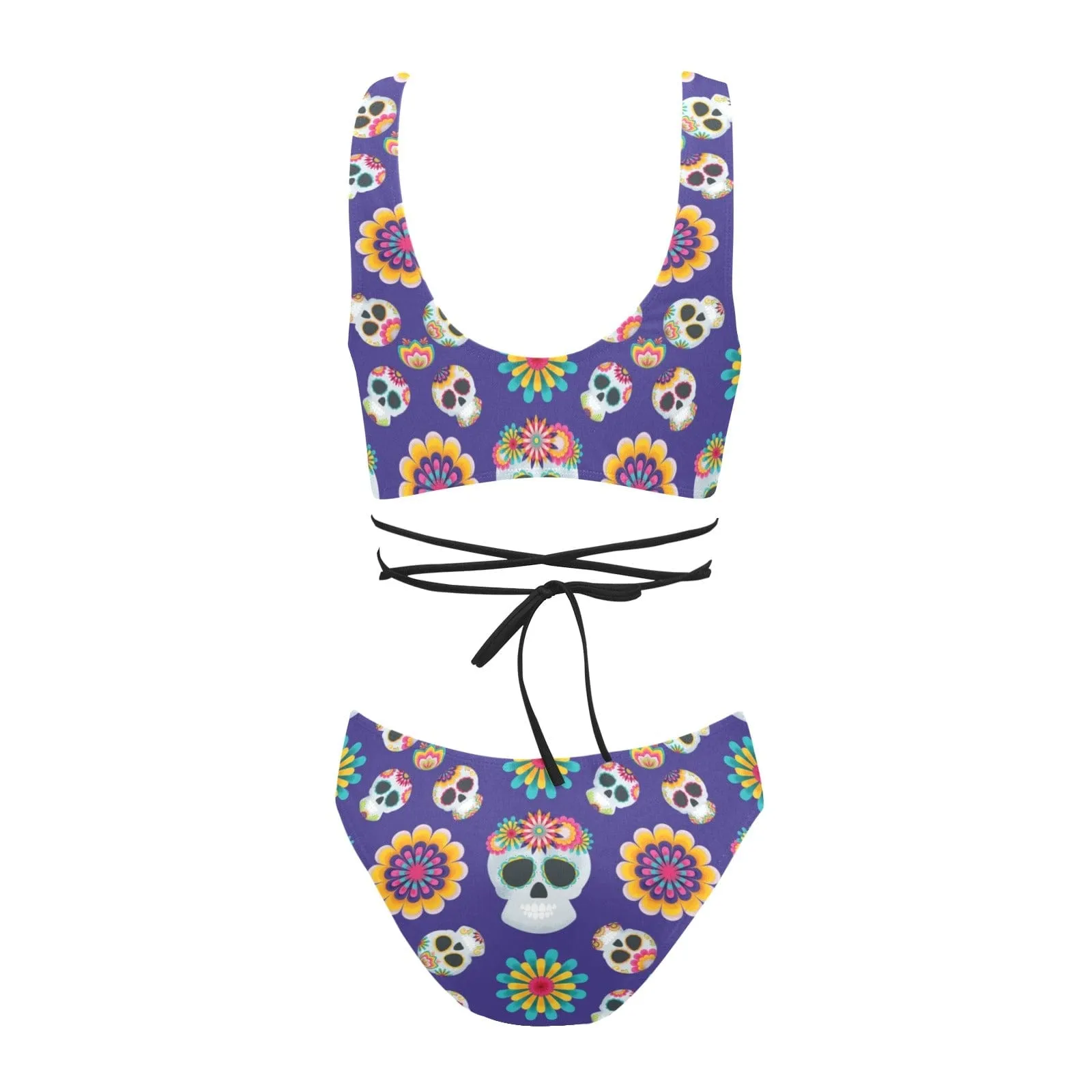 Blue Sugar Skulls Two Piece Cross String Bikini Set