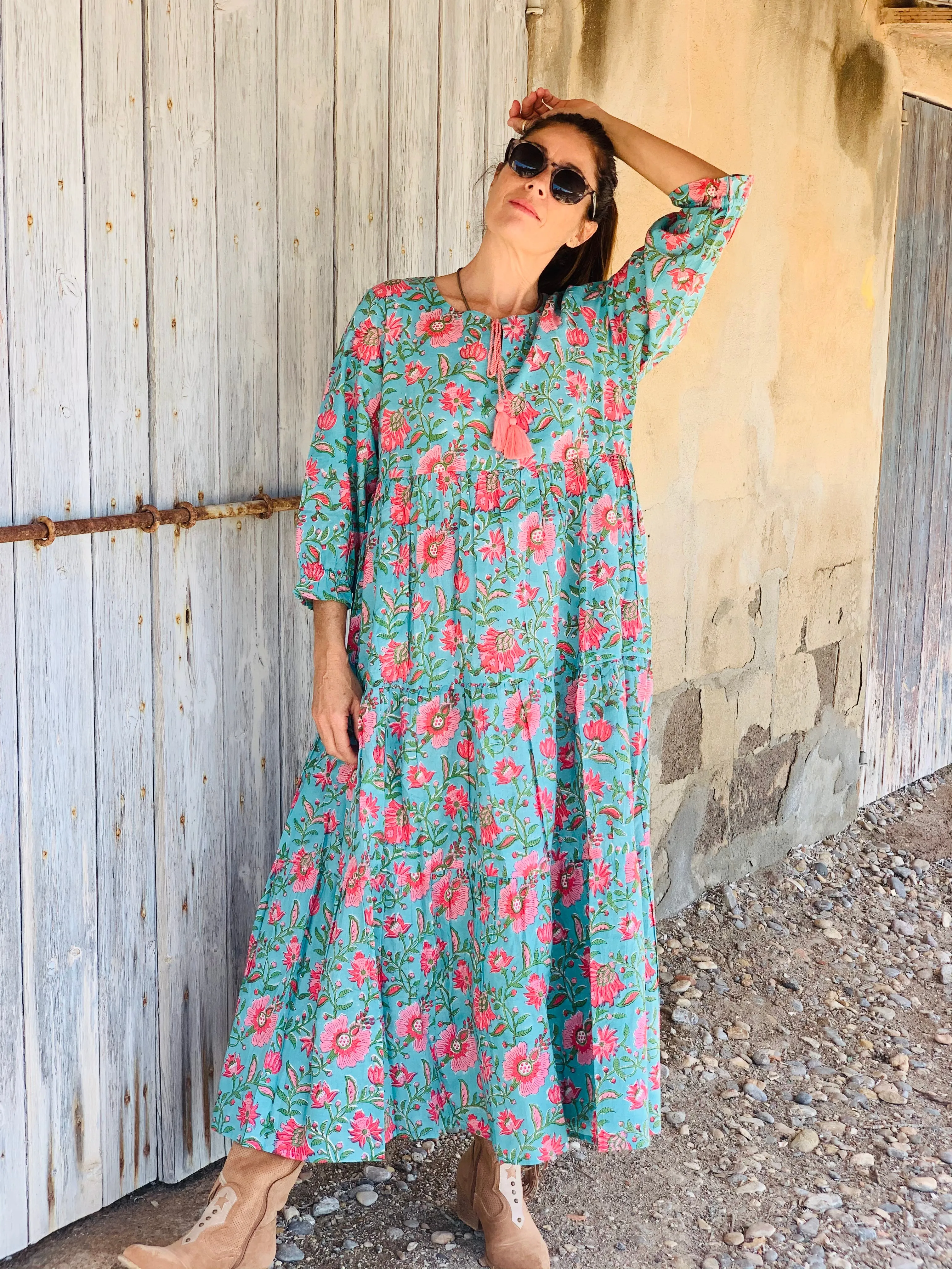 Boho dress long   in a beautiful turquoise