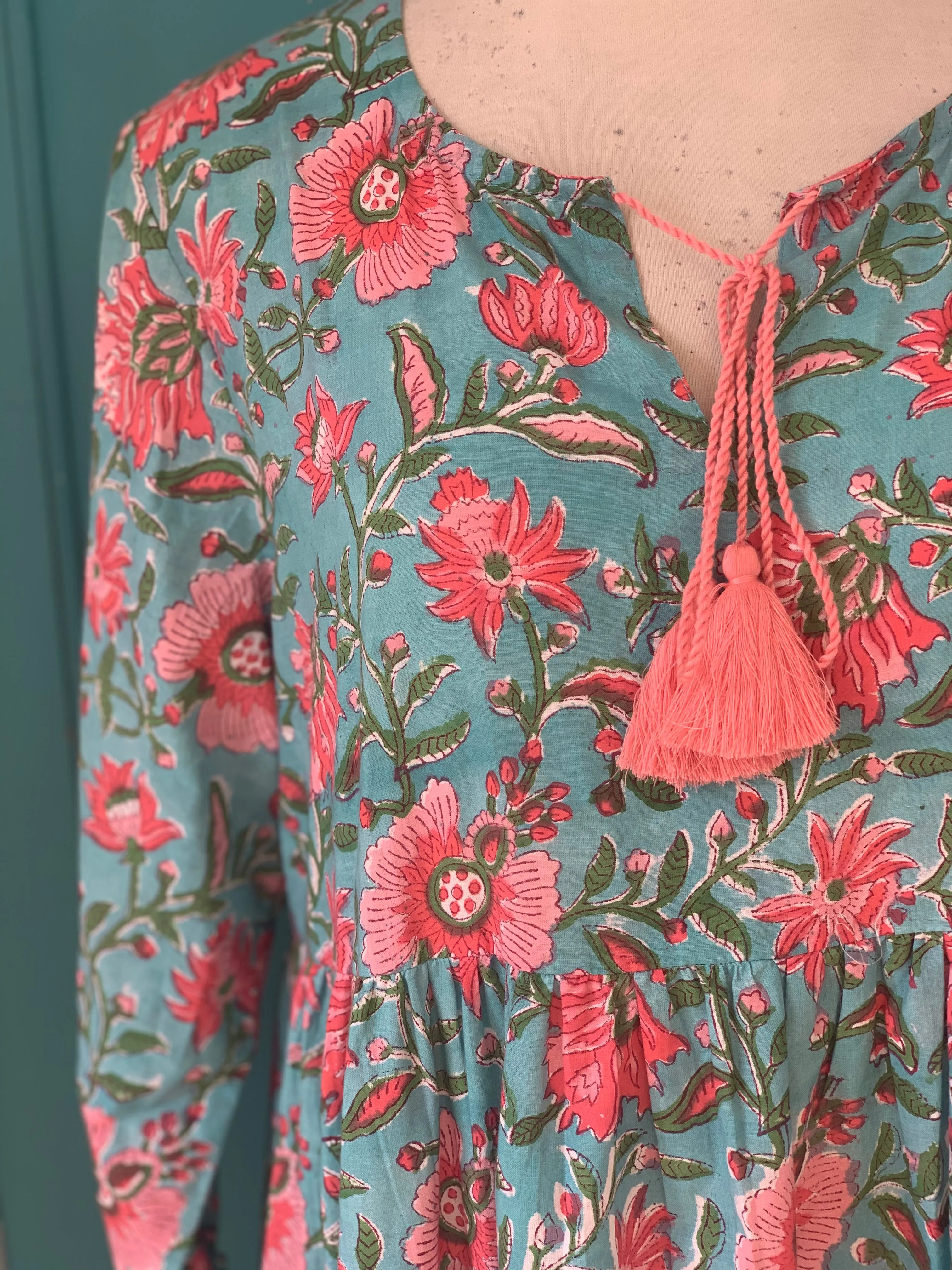 Boho dress long   in a beautiful turquoise