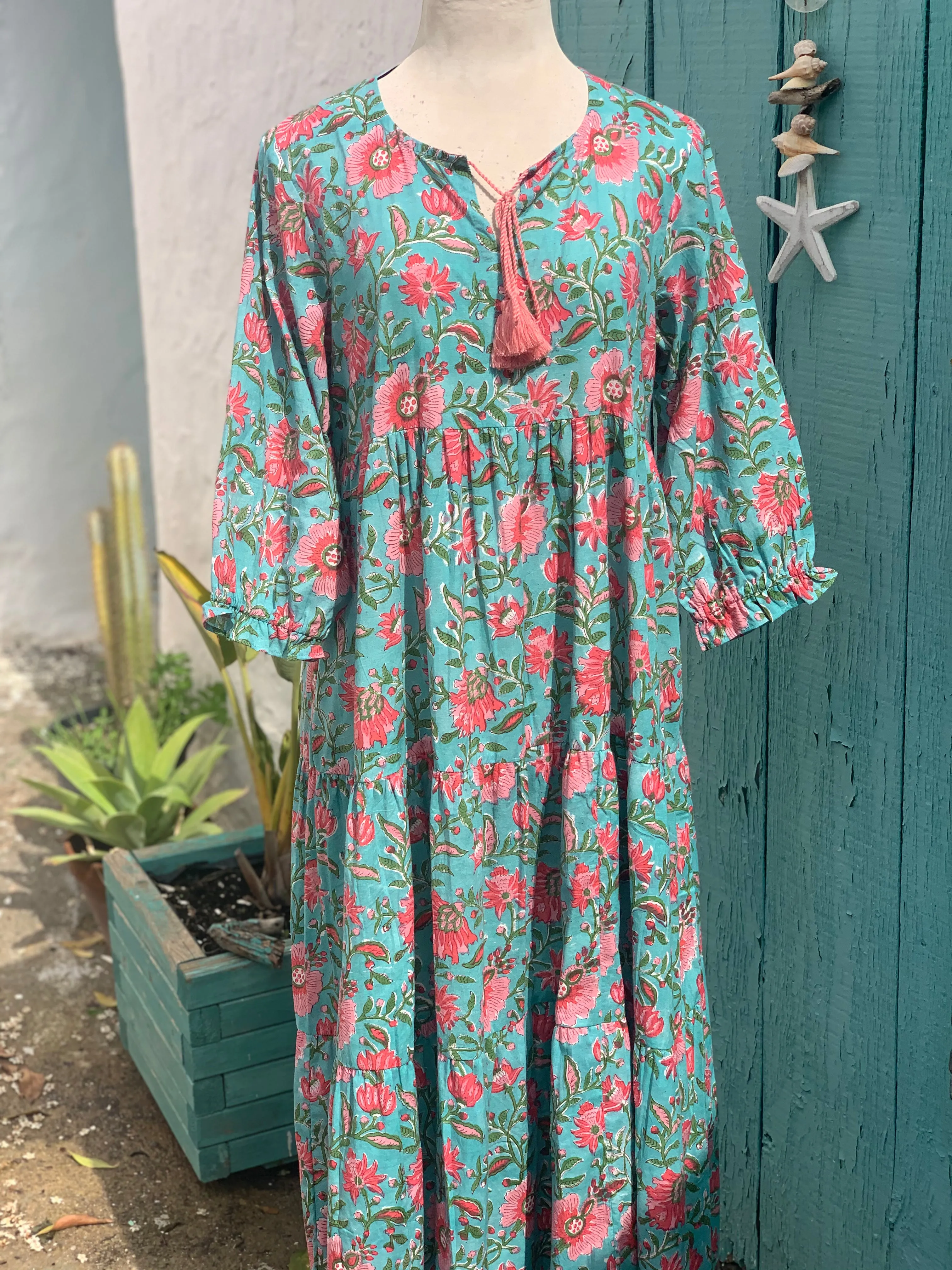 Boho dress long   in a beautiful turquoise