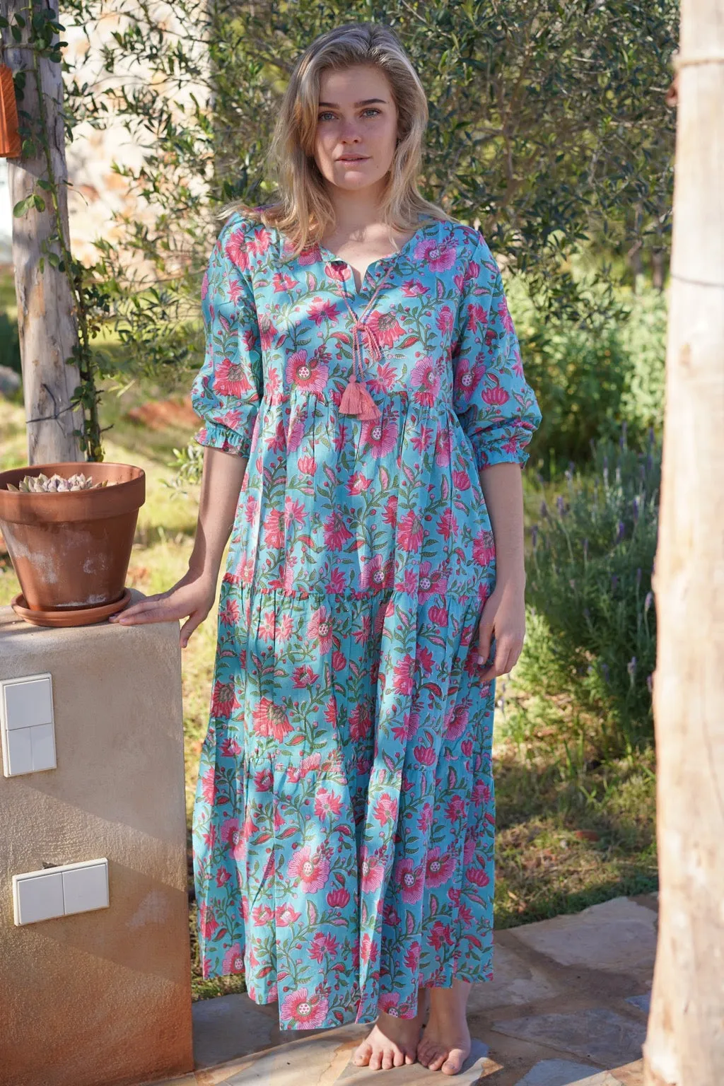 Boho dress long   in a beautiful turquoise