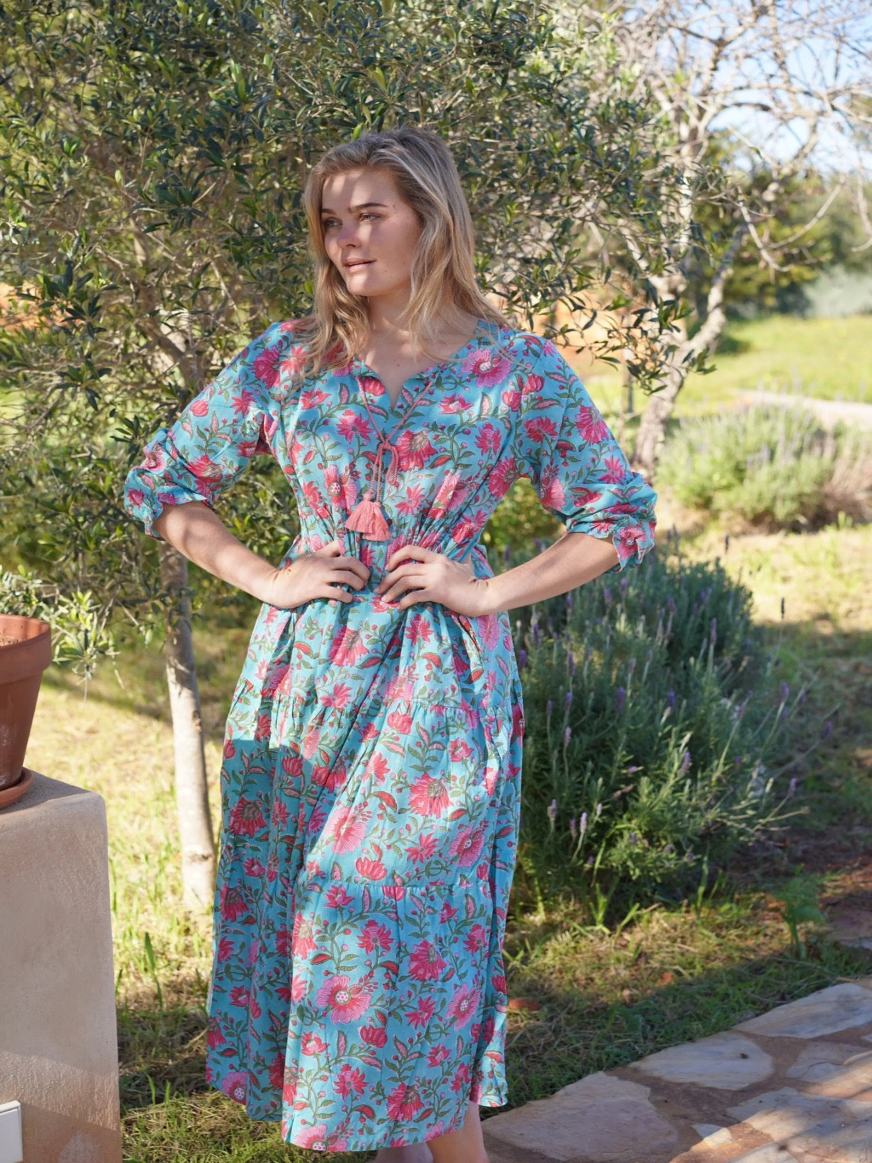 Boho dress long   in a beautiful turquoise