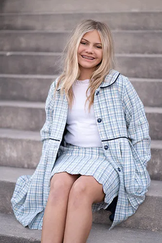 Britton Coat in Blue Jacquard Plaid