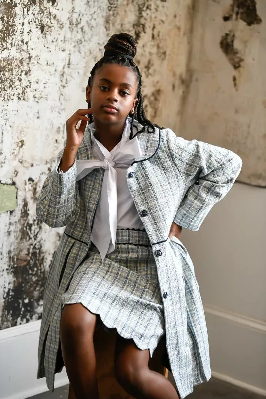 Britton Coat in Blue Jacquard Plaid