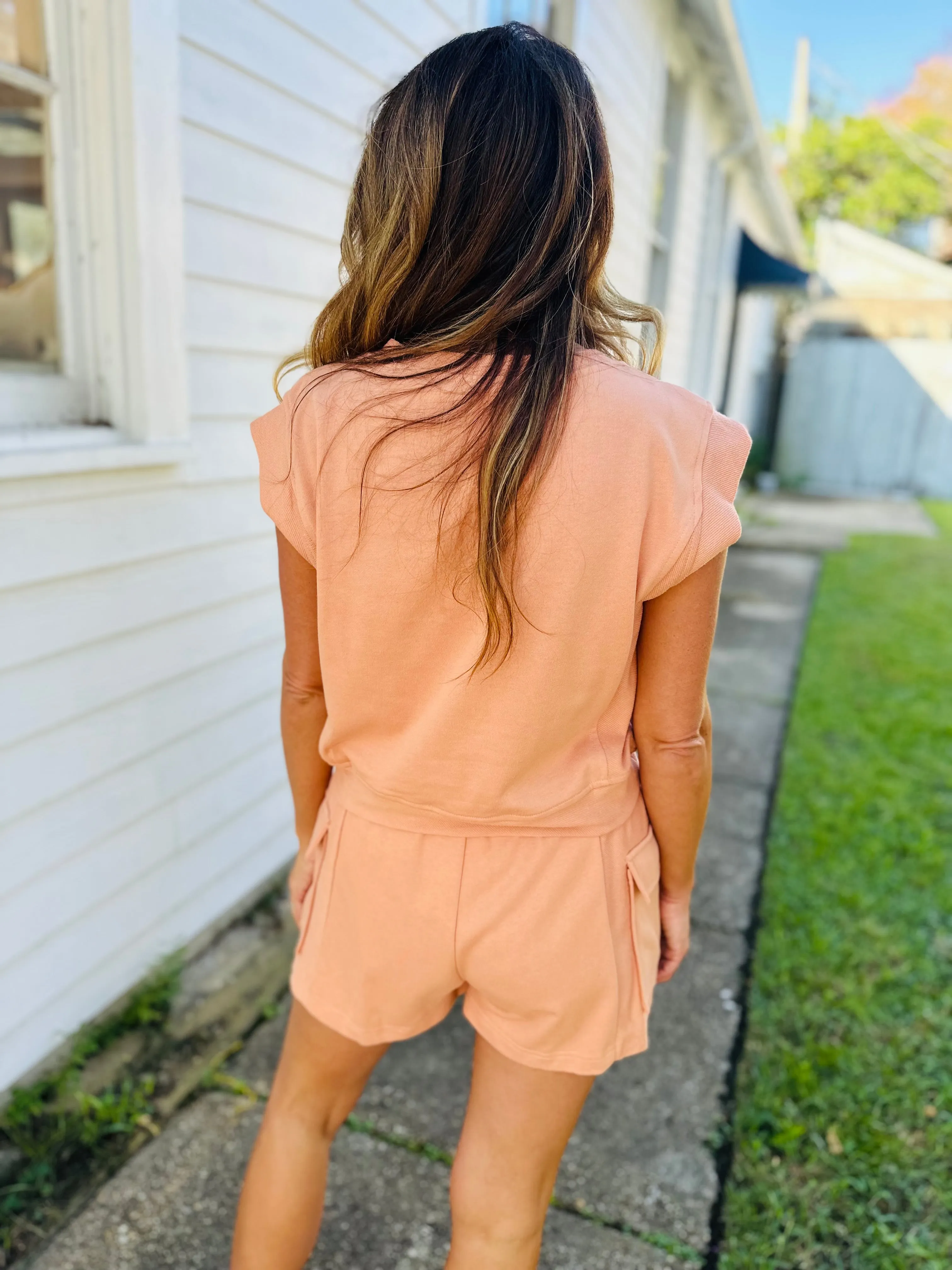 Cargo Shorts 2 piece Set- Dusty Peach
