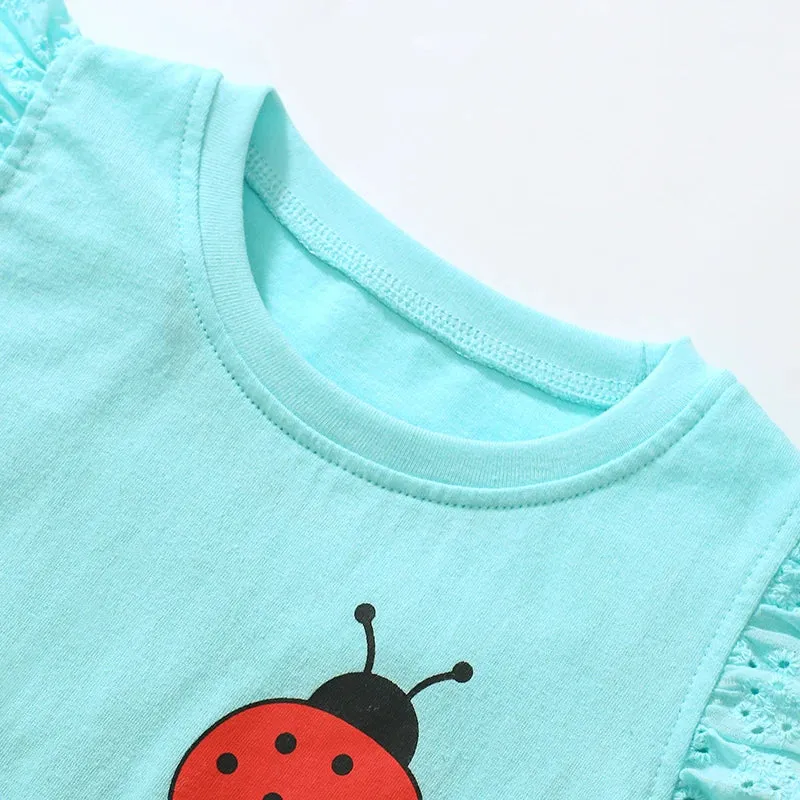 Cartoon Ladybug Design Little Girls Cotton Tops Tees