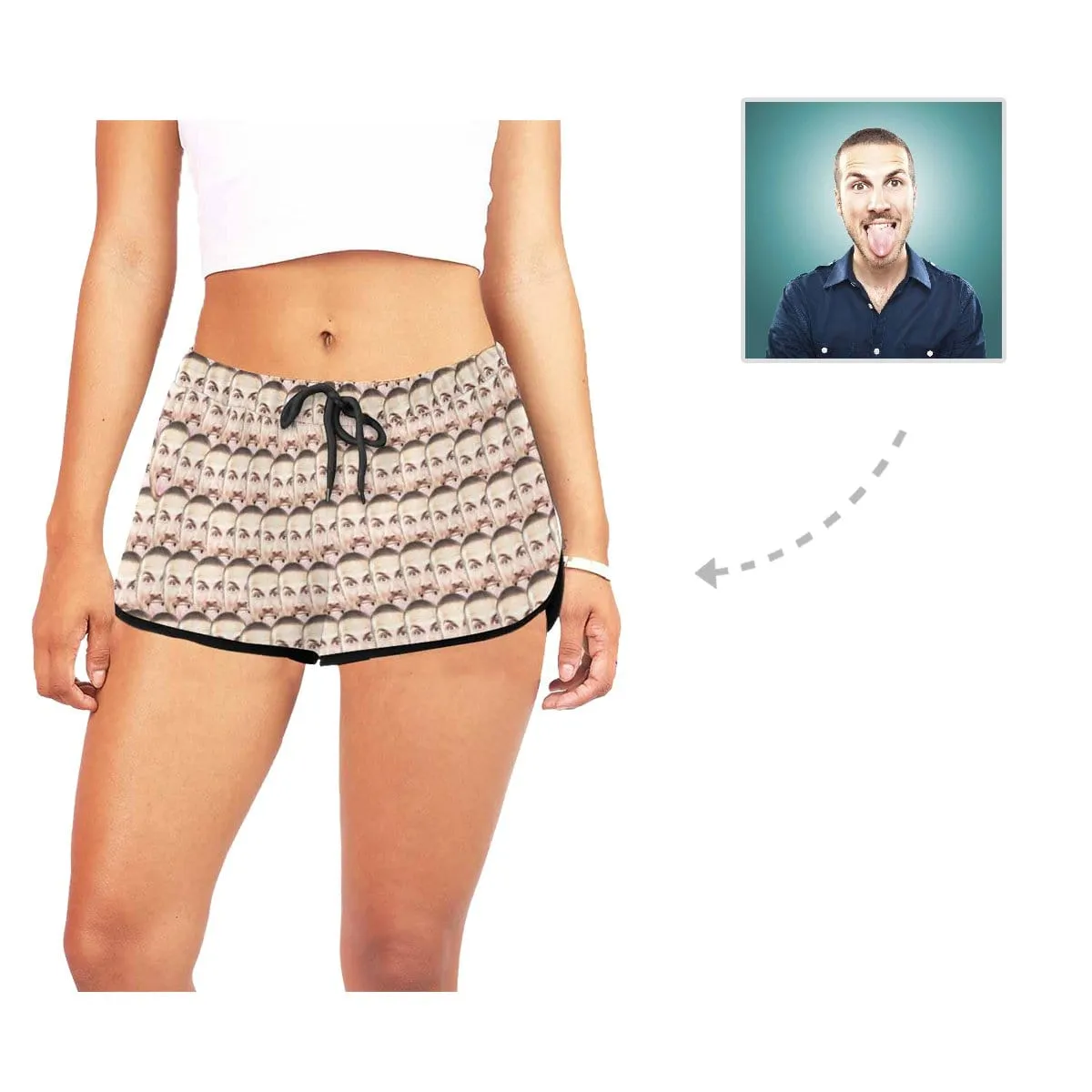 Custom Husband Face Seamless Beach Board Shorts Swim Trunks Funny Personalized Women's Casual Yoga Shorts