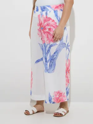 Diza White Floral Printed High-Rise Pants