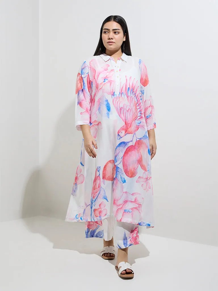 Diza White Floral Printed High-Rise Pants