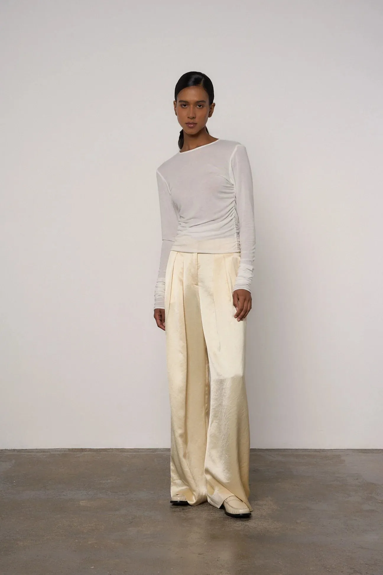 Double Pleat Wide Leg Trouser in Butter Yellow