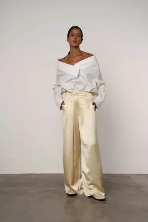 Double Pleat Wide Leg Trouser in Butter Yellow