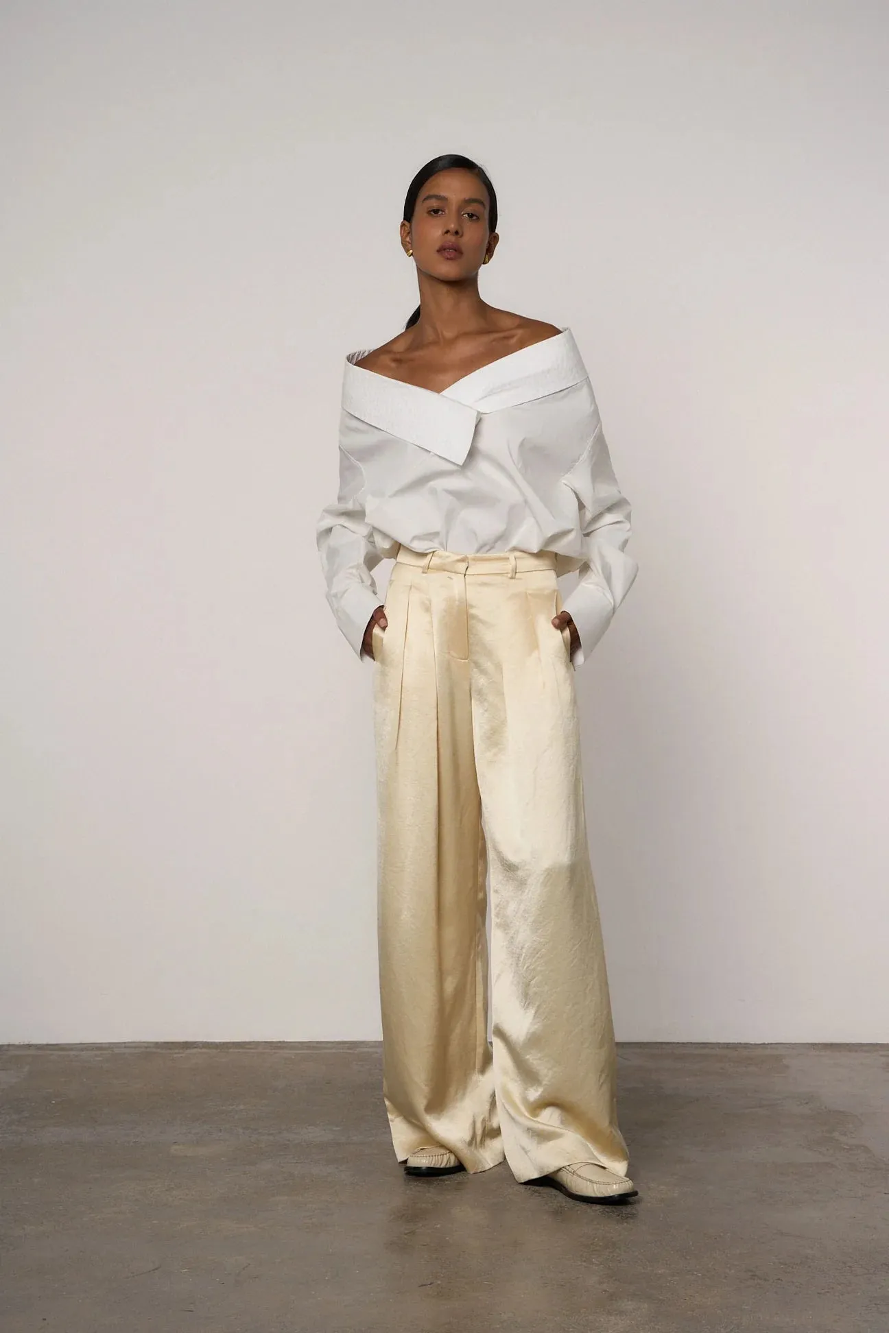 Double Pleat Wide Leg Trouser in Butter Yellow