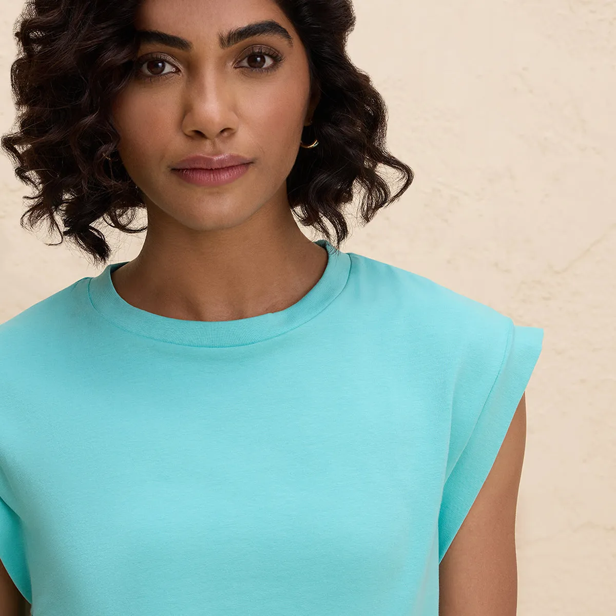 Extended Shoulder Cotton Tank Top with 2 Degree Cooling Tech-NYLE514-Turquoise