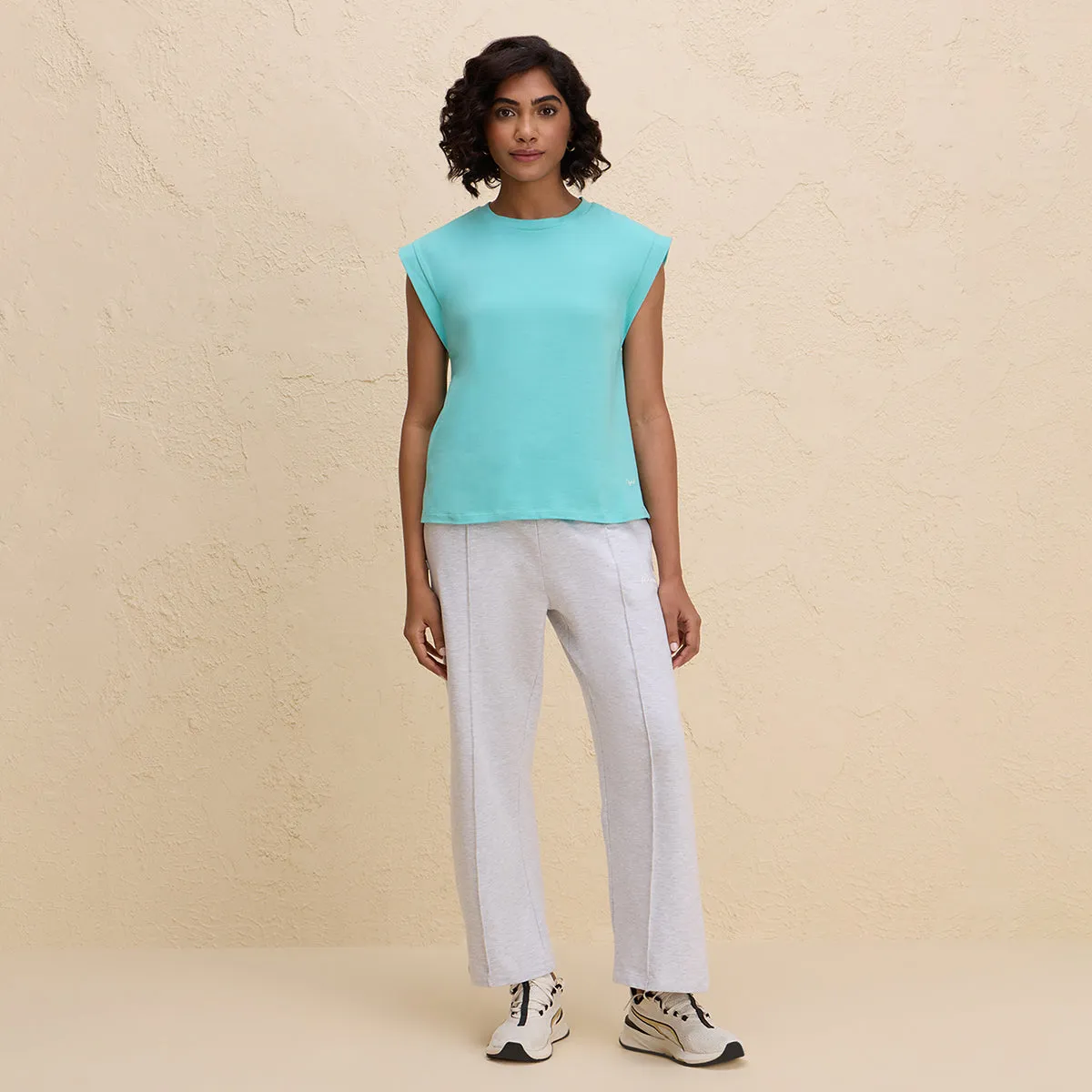 Extended Shoulder Cotton Tank Top with 2 Degree Cooling Tech-NYLE514-Turquoise