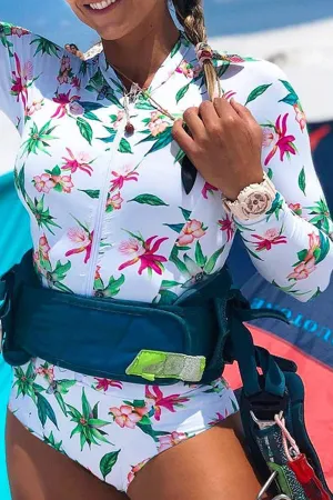 Floral Print Zipper Stylish One Piece Swimwear