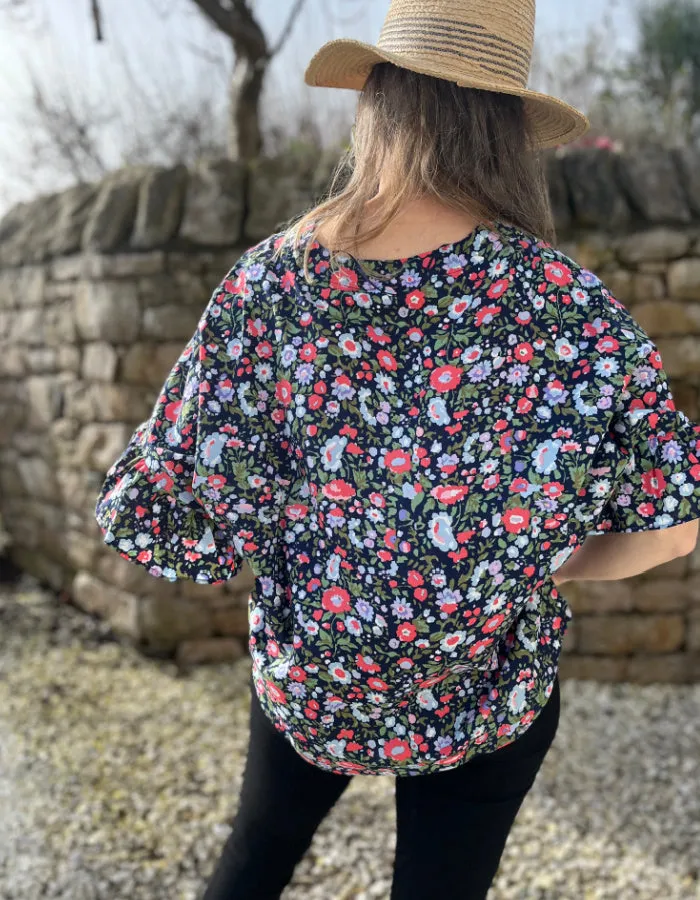 Foil in the Swing of it Top in Navy Meadow