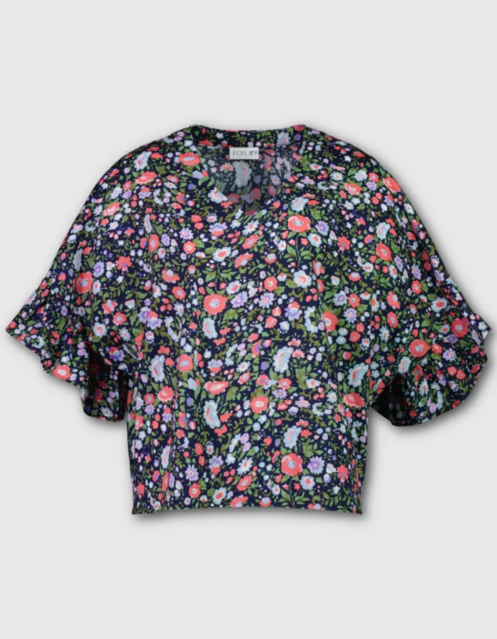 Foil in the Swing of it Top in Navy Meadow