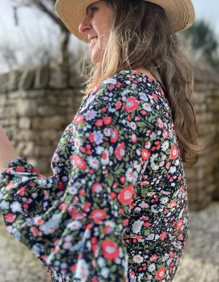 Foil in the Swing of it Top in Navy Meadow