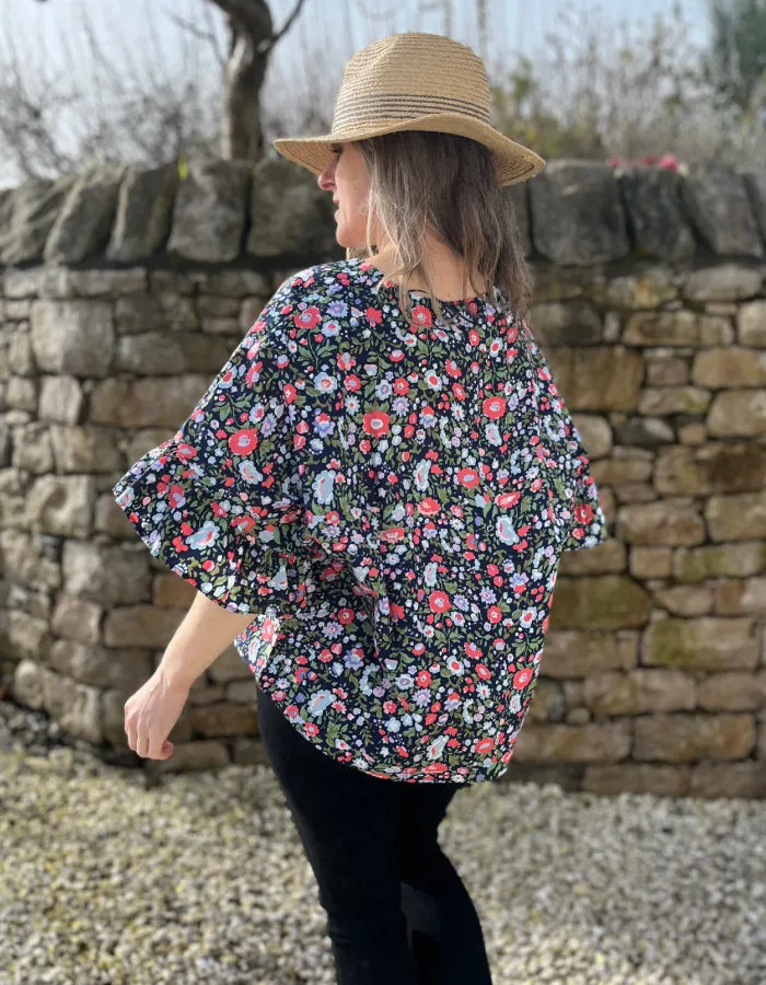 Foil in the Swing of it Top in Navy Meadow