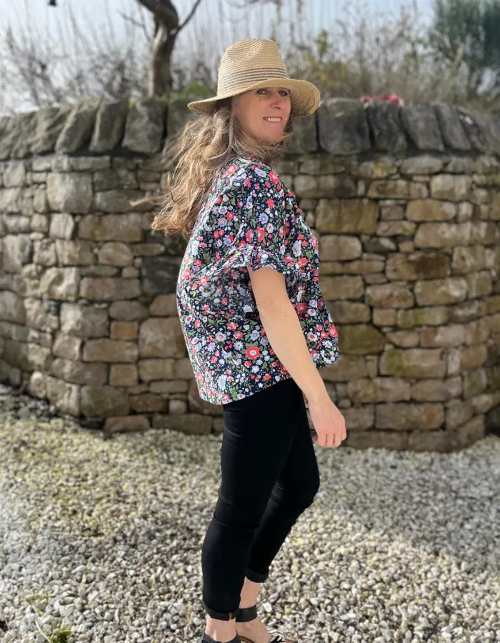 Foil in the Swing of it Top in Navy Meadow