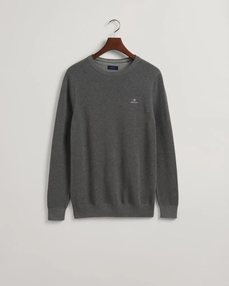 Gant Apparel Mens COTTON PIQUE C-NECK 92/DARK GREY MELANGE