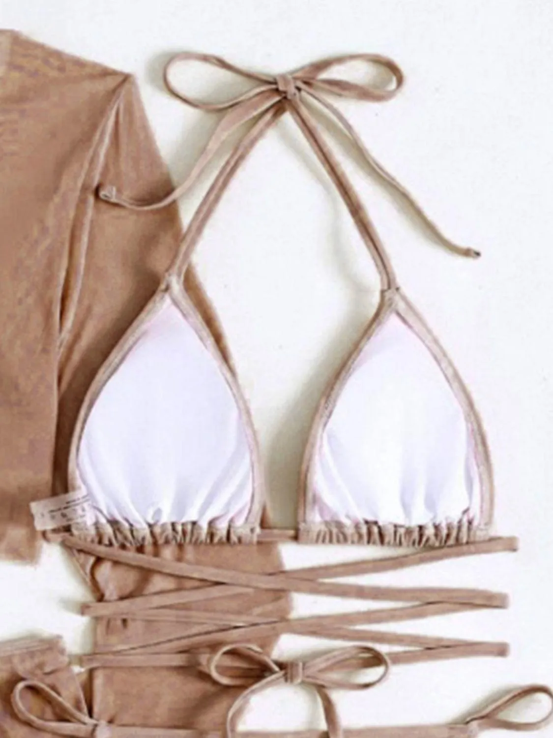 Halter Top, Bottom, Cover-Up, and Skirt Four Piece Swim Set