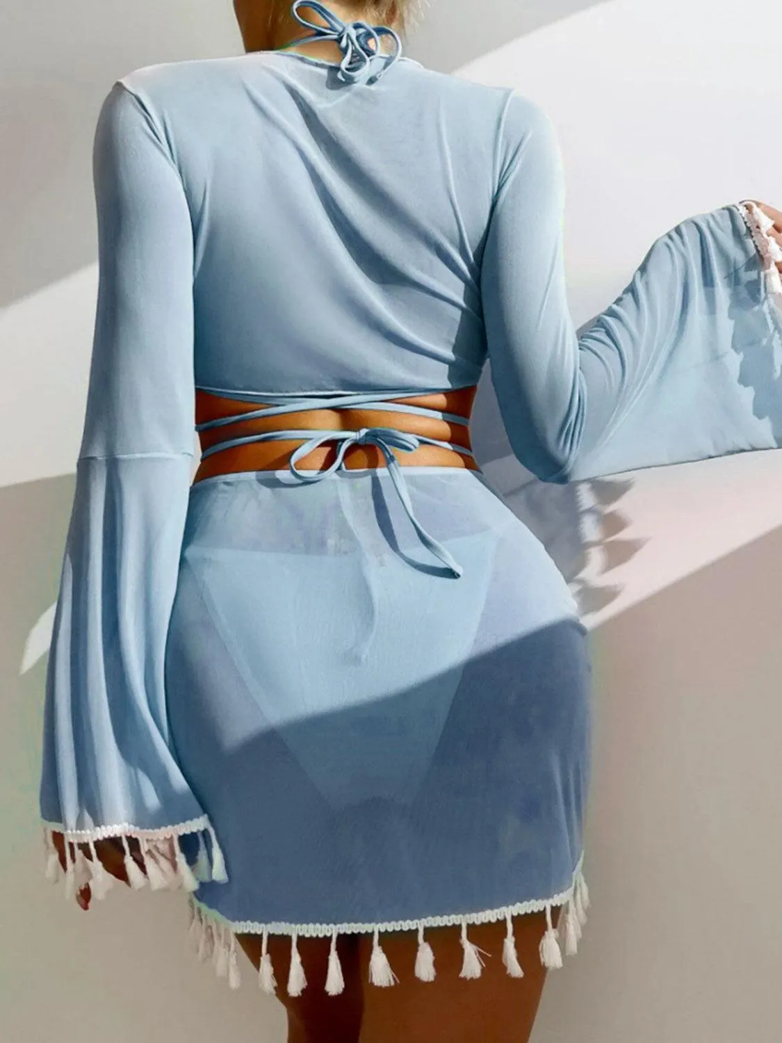 Halter Top, Bottom, Cover-Up, and Skirt Four Piece Swim Set