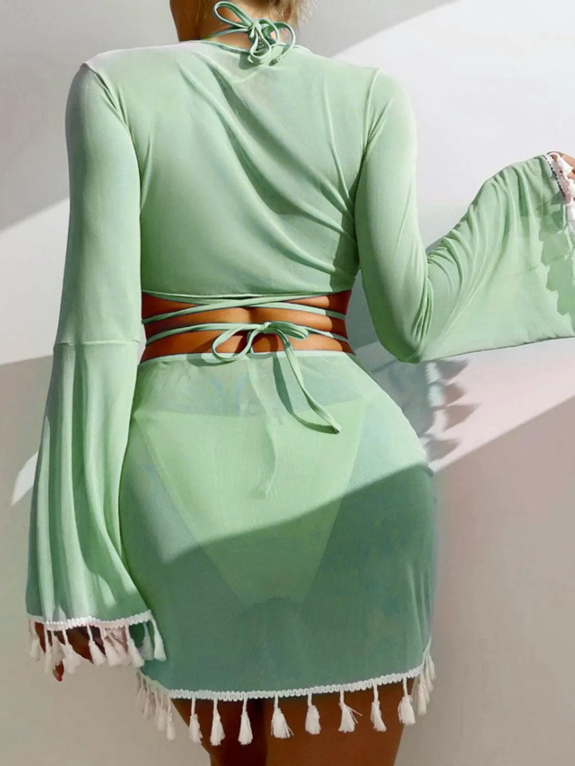 Halter Top, Bottom, Cover-Up, and Skirt Four Piece Swim Set