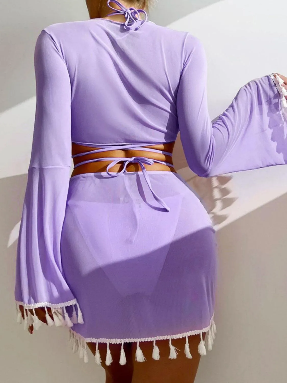 Halter Top, Bottom, Cover-Up, and Skirt Four Piece Swim Set