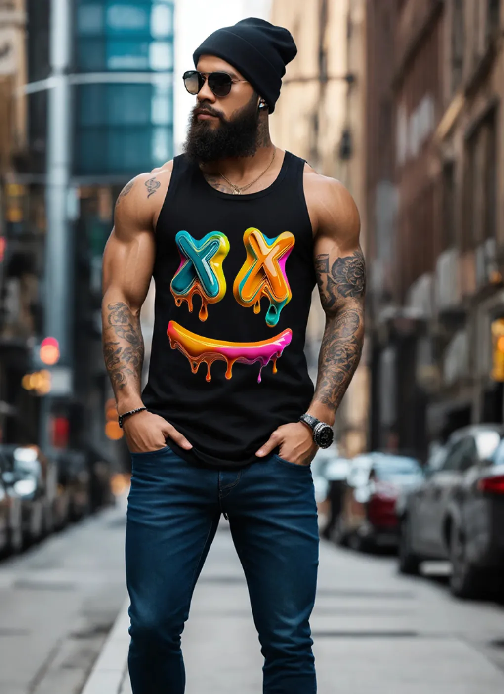 Happy Face Colorful Tank Top | Grooveman Music