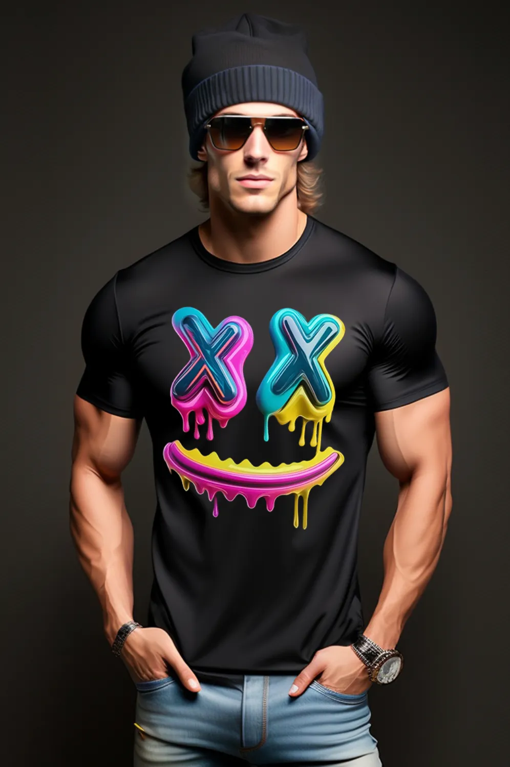 Happy Face Neon Pink Art Exclusive T-Shirts | Grooveman Music