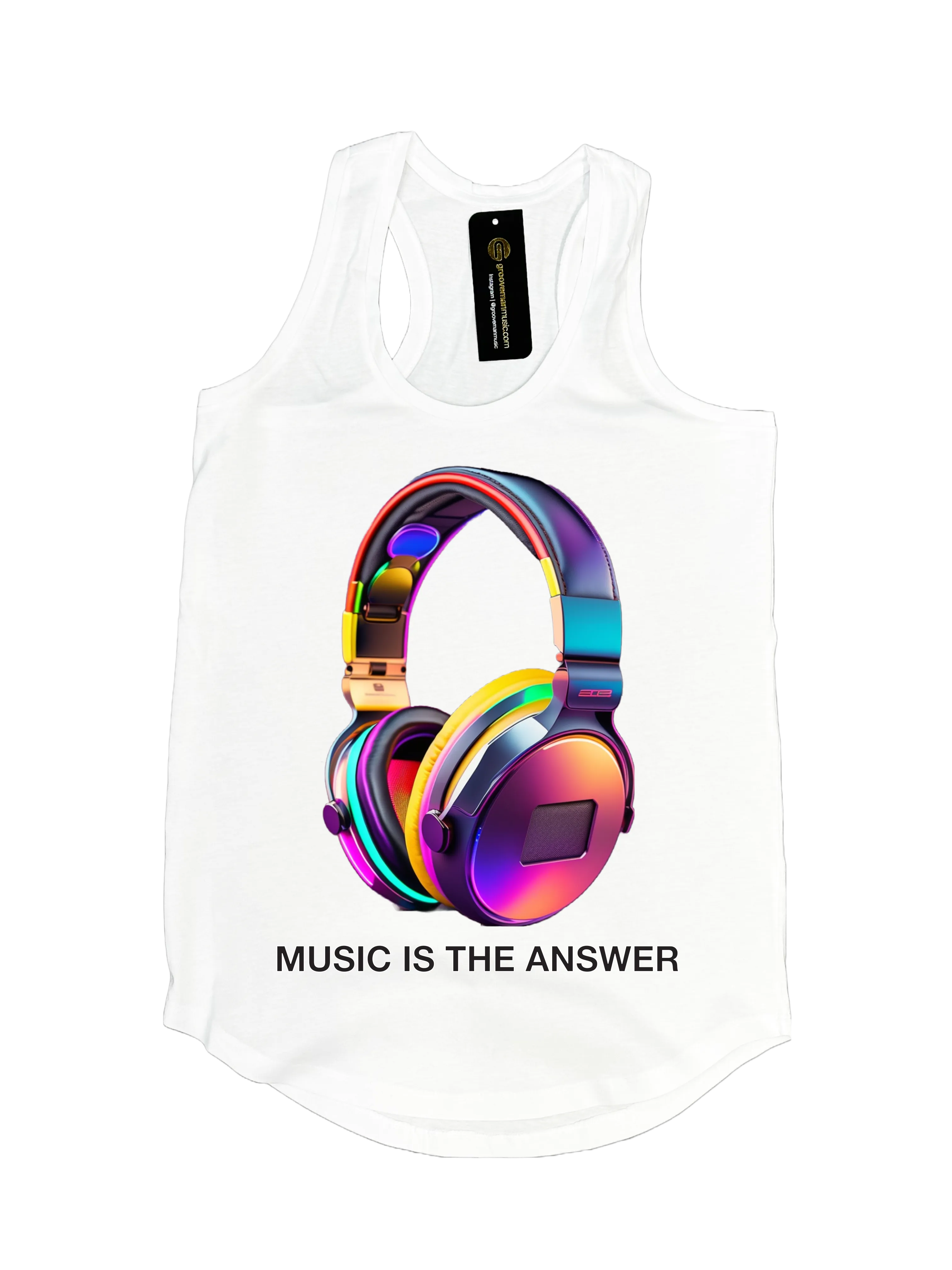 Headphones Music is the Answer Rainbow DTG Tank Top | Grooveman Music