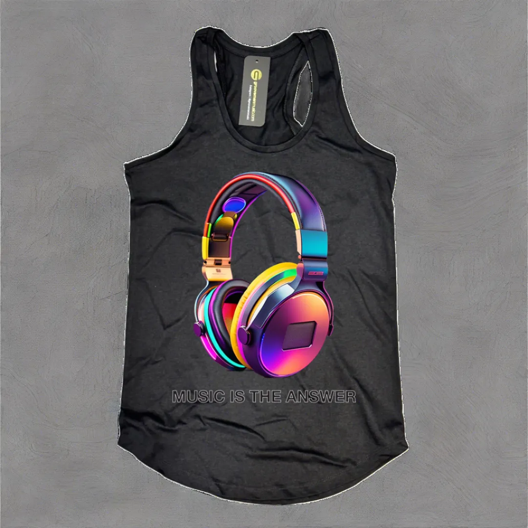 Headphones Music is the Answer Rainbow DTG Tank Top | Grooveman Music