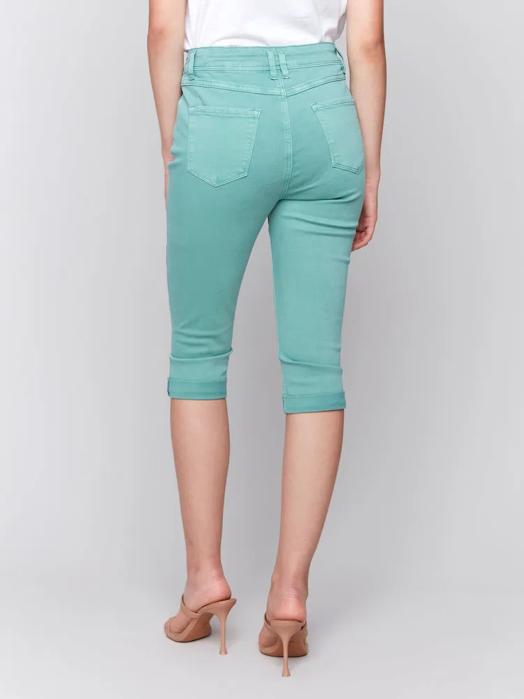 Hi-Rise Knee Length Denim Shorts
