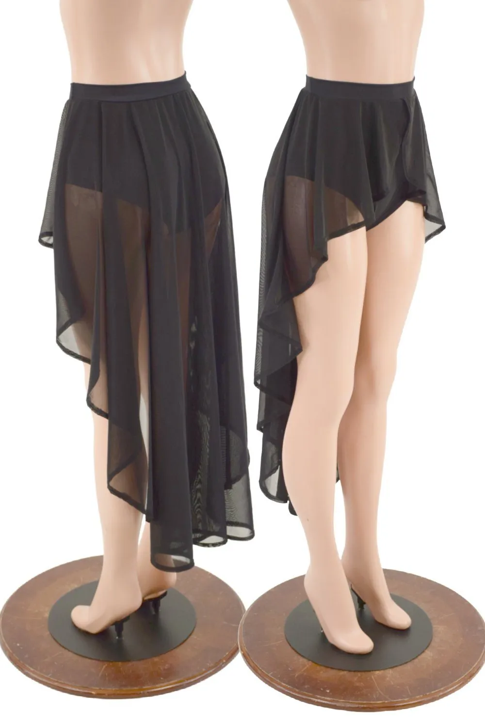 High Waist Siren Shorts with Attached Hi Lo Mesh Overskirt