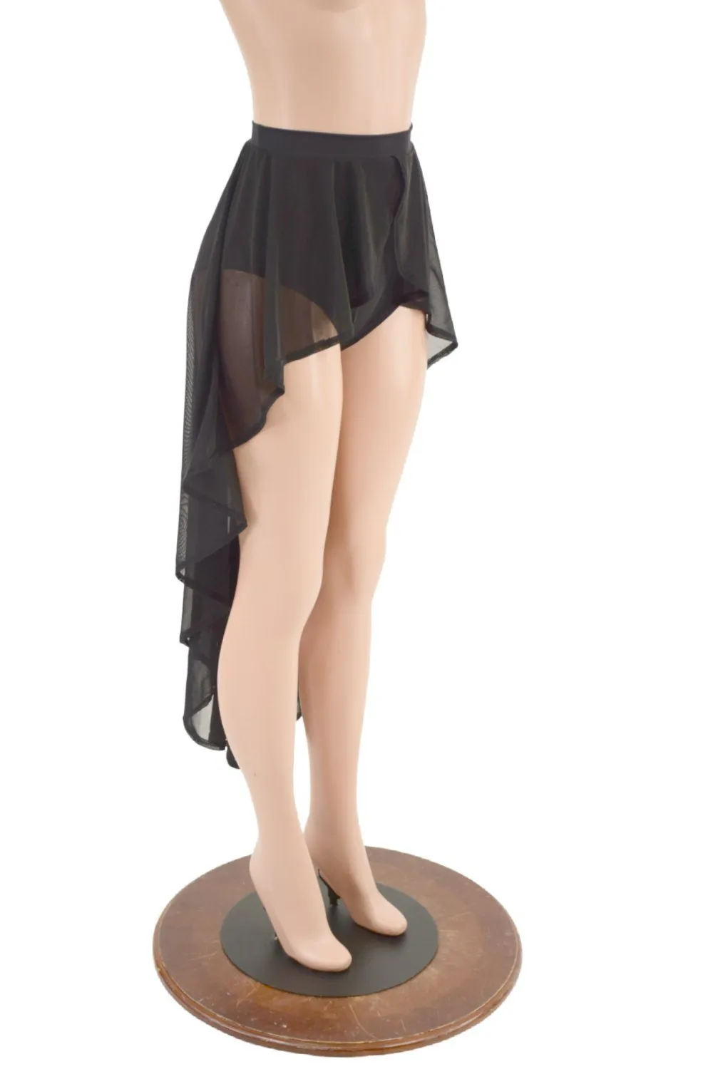High Waist Siren Shorts with Attached Hi Lo Mesh Overskirt
